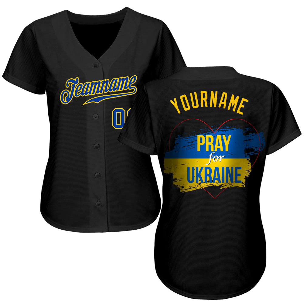 Custom 3D Pattern Design Pray For Ukraine Peace Authentic Baseball Jersey view 2