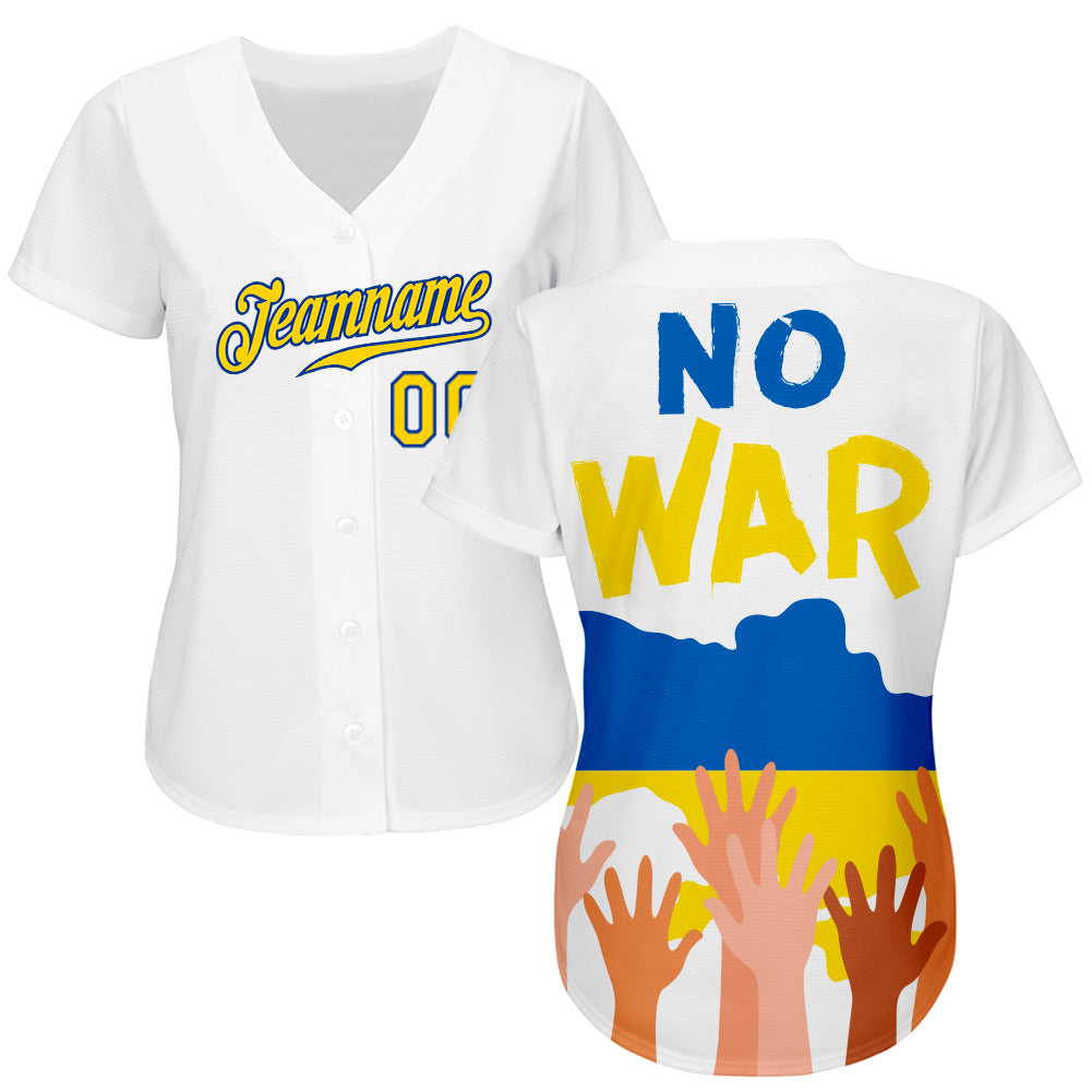 Custom 3D Pattern Design No War In Ukraine Authentic Baseball Jersey view 2