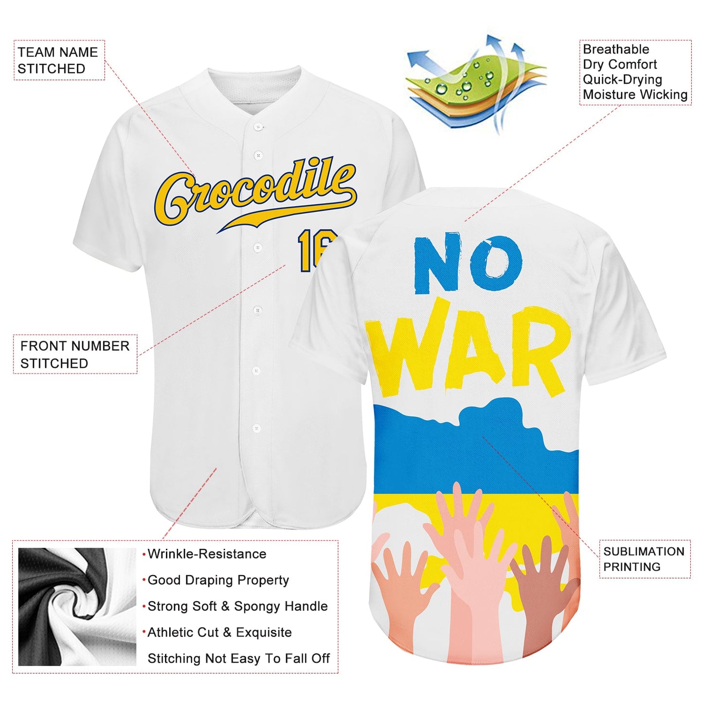 Custom 3D Pattern Design No War In Ukraine Authentic Baseball Jersey view 3