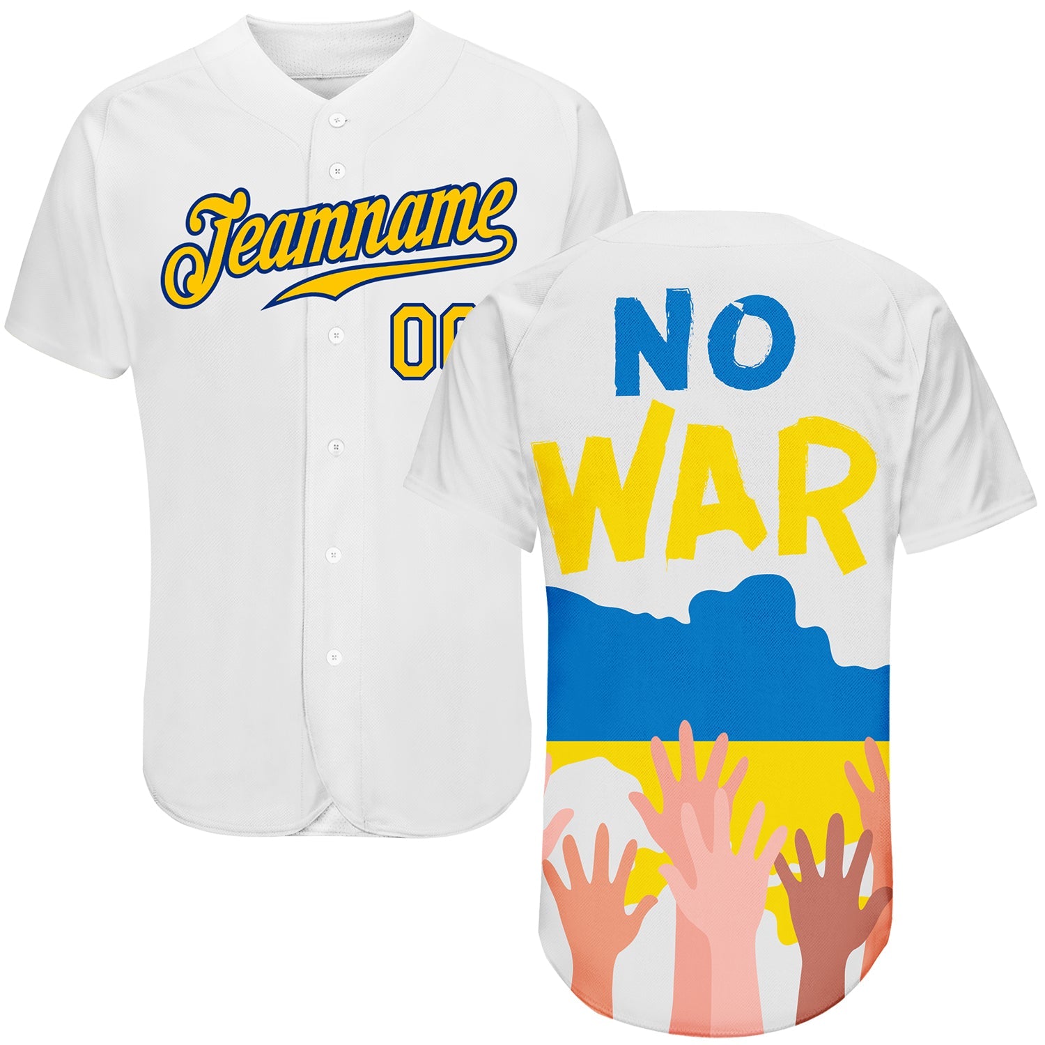 Custom 3D Pattern Design No War In Ukraine Authentic Baseball Jersey - Main View