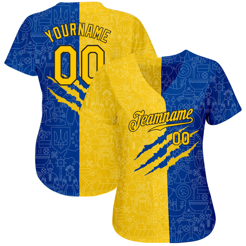 Custom 3D Pattern Design Ukrainian Flag Authentic Baseball Jersey view 2