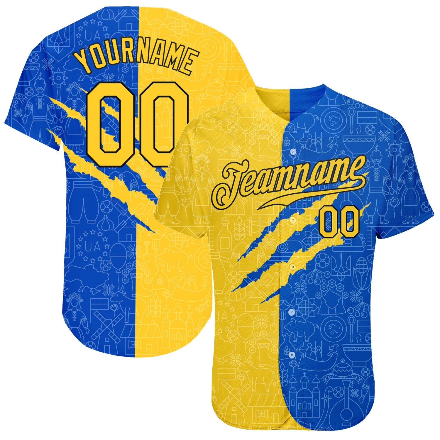 Custom 3D Pattern Design Ukrainian Flag Authentic Baseball Jersey - Main View