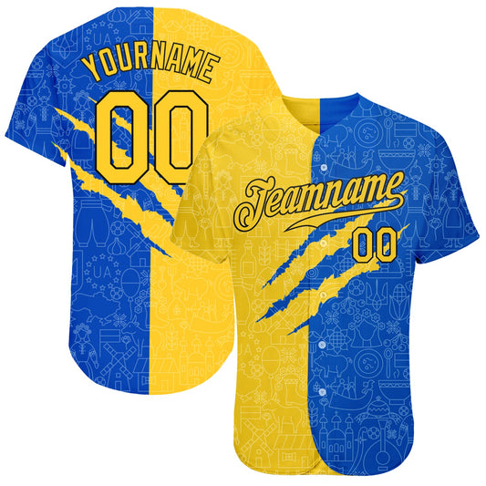 Custom 3D Pattern Design Ukrainian Flag Authentic Baseball Jersey - Main View