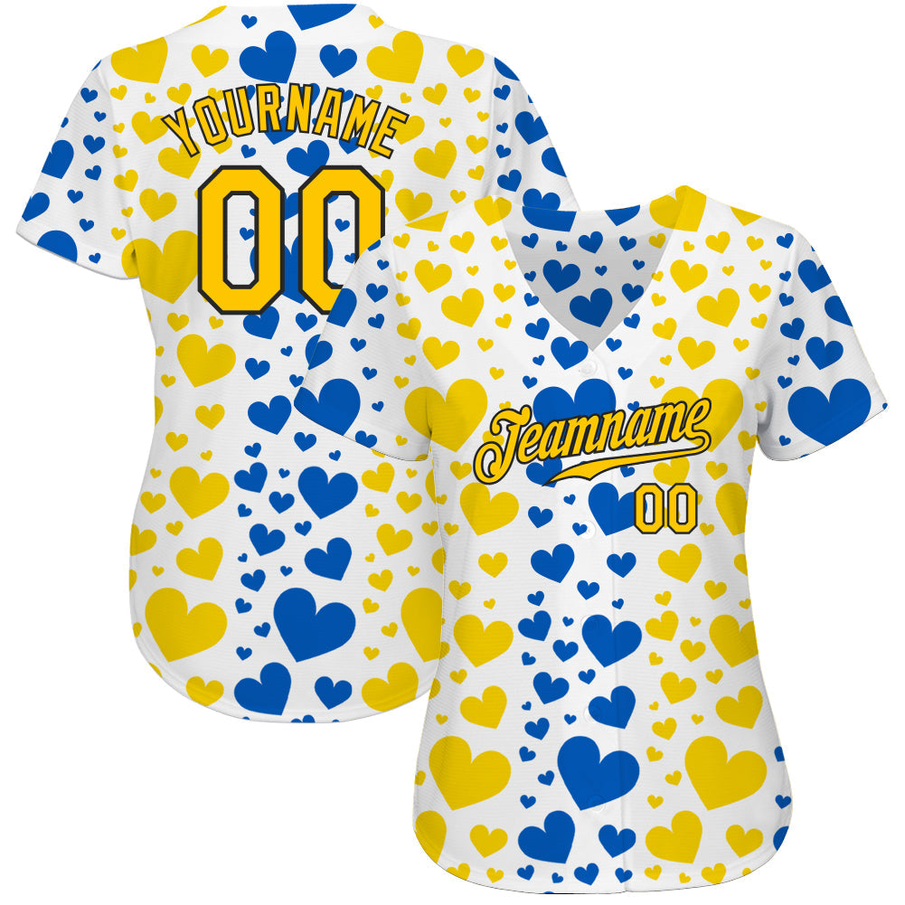 Custom 3D Pattern Design Hearts Painted In The Colors Of The Ukrainian Flag Authentic Baseball Jersey view 2