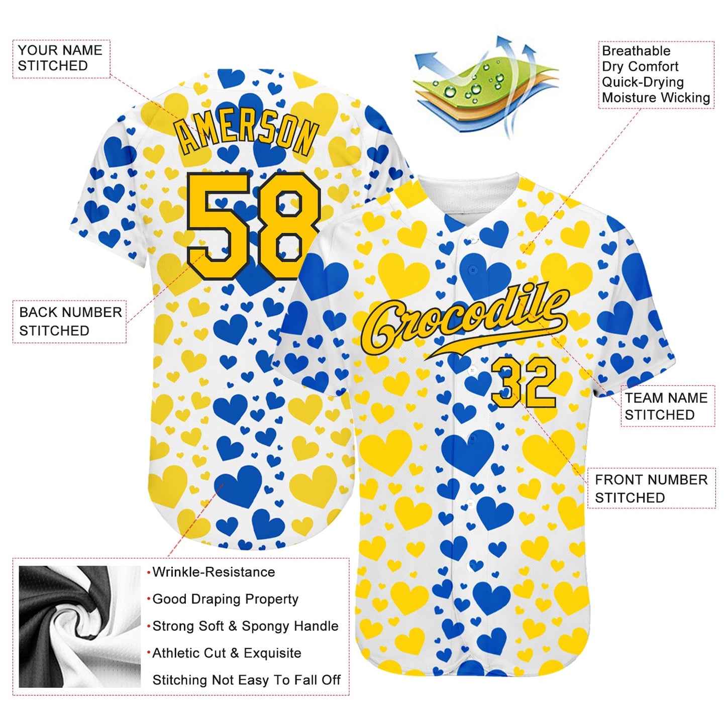Custom 3D Pattern Design Hearts Painted In The Colors Of The Ukrainian Flag Authentic Baseball Jersey view 3