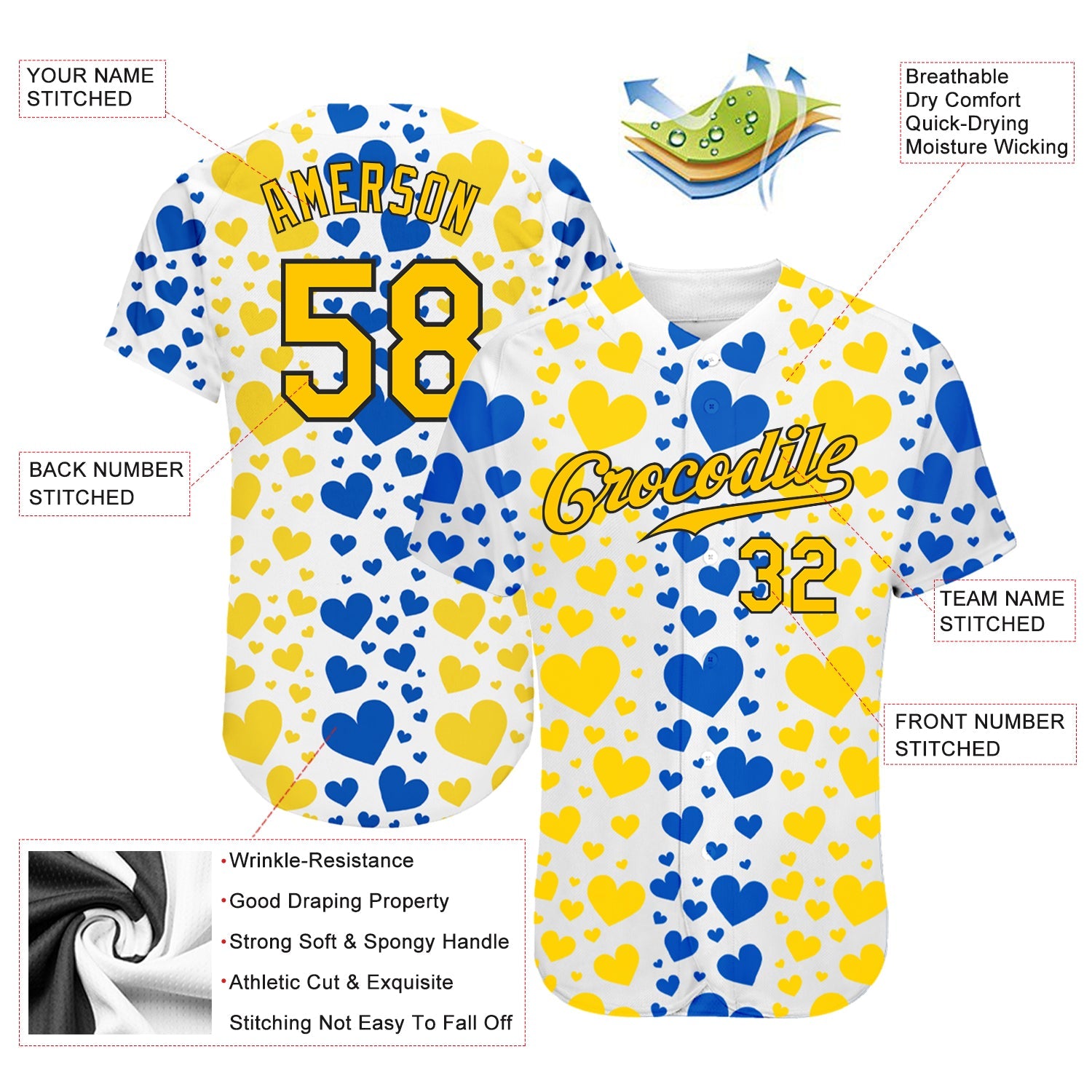 Custom 3D Pattern Design Hearts Painted In The Colors Of The Ukrainian Flag Authentic Baseball Jersey view 3