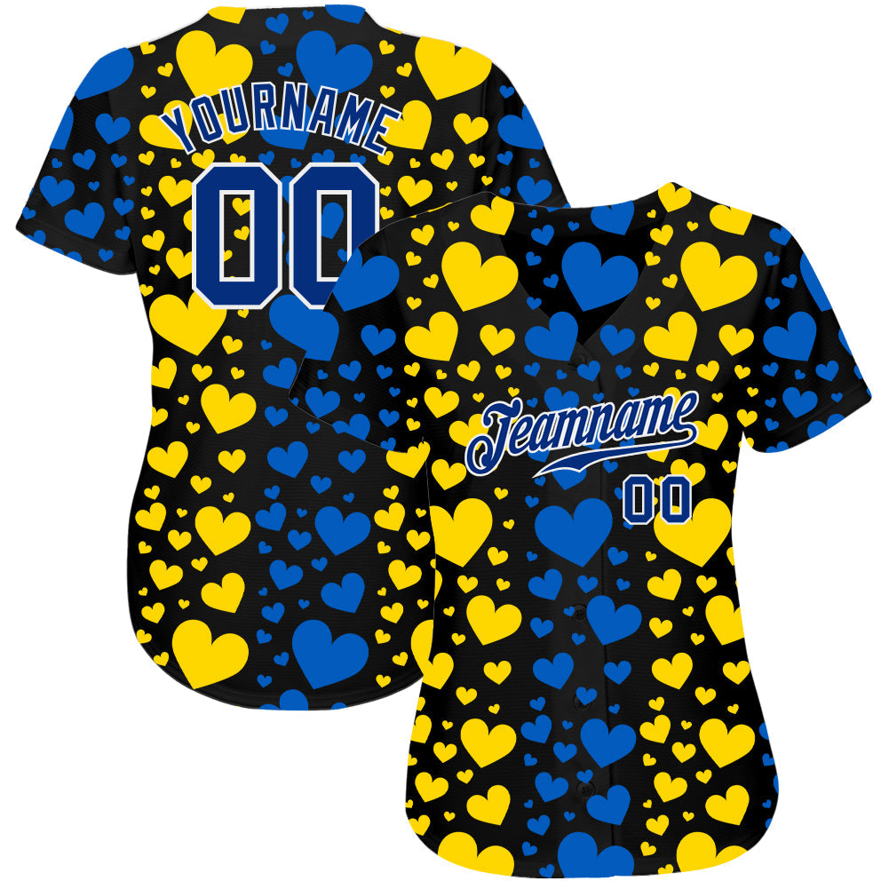Custom 3D Pattern Design Hearts Painted In The Colors Of The Ukrainian Flag Authentic Baseball Jersey view 2