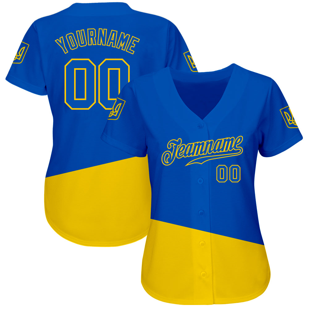 Custom 3D Pattern Design Ukrainian Flag And Coat Of Arms Of Ukraine Authentic Baseball Jersey view 2