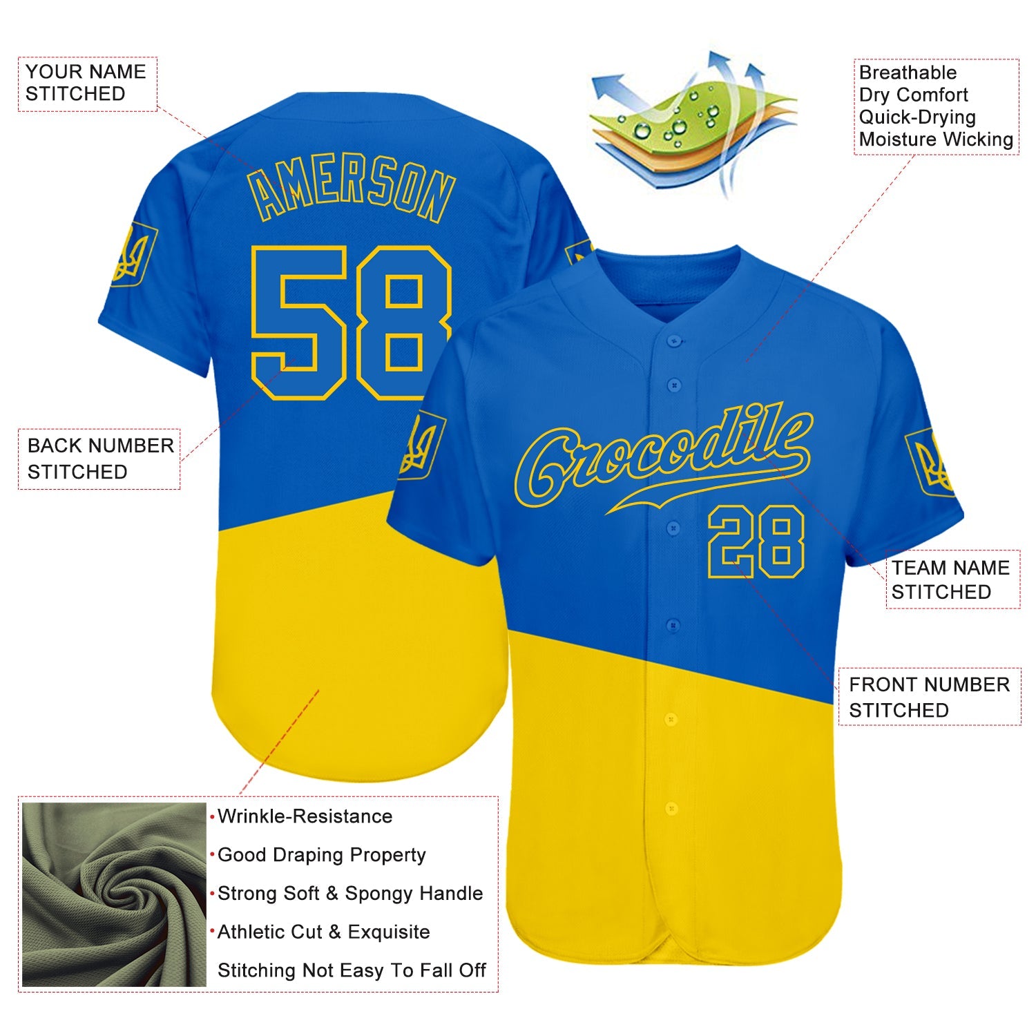 Custom 3D Pattern Design Ukrainian Flag And Coat Of Arms Of Ukraine Authentic Baseball Jersey view 3