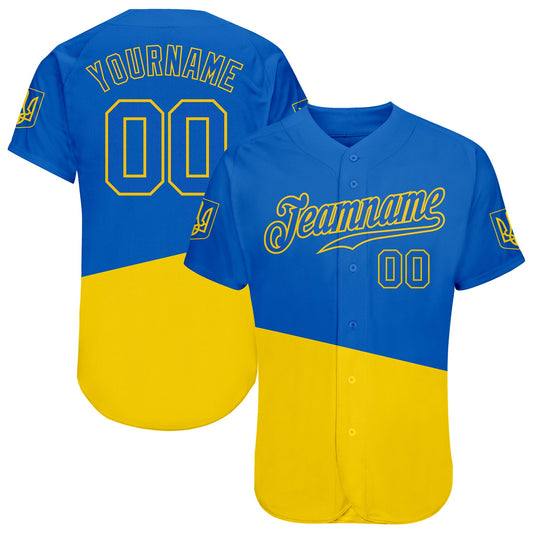 Custom 3D Pattern Design Ukrainian Flag And Coat Of Arms Of Ukraine Authentic Baseball Jersey - Main View
