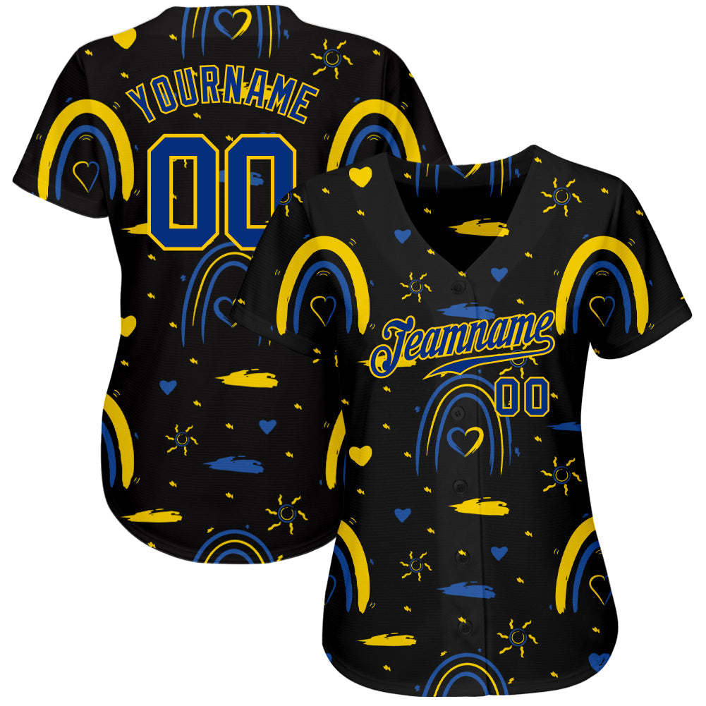 Custom 3D Pattern Design Ukrainian Flag Colors Glory To Ukraine Authentic Baseball Jersey view 2