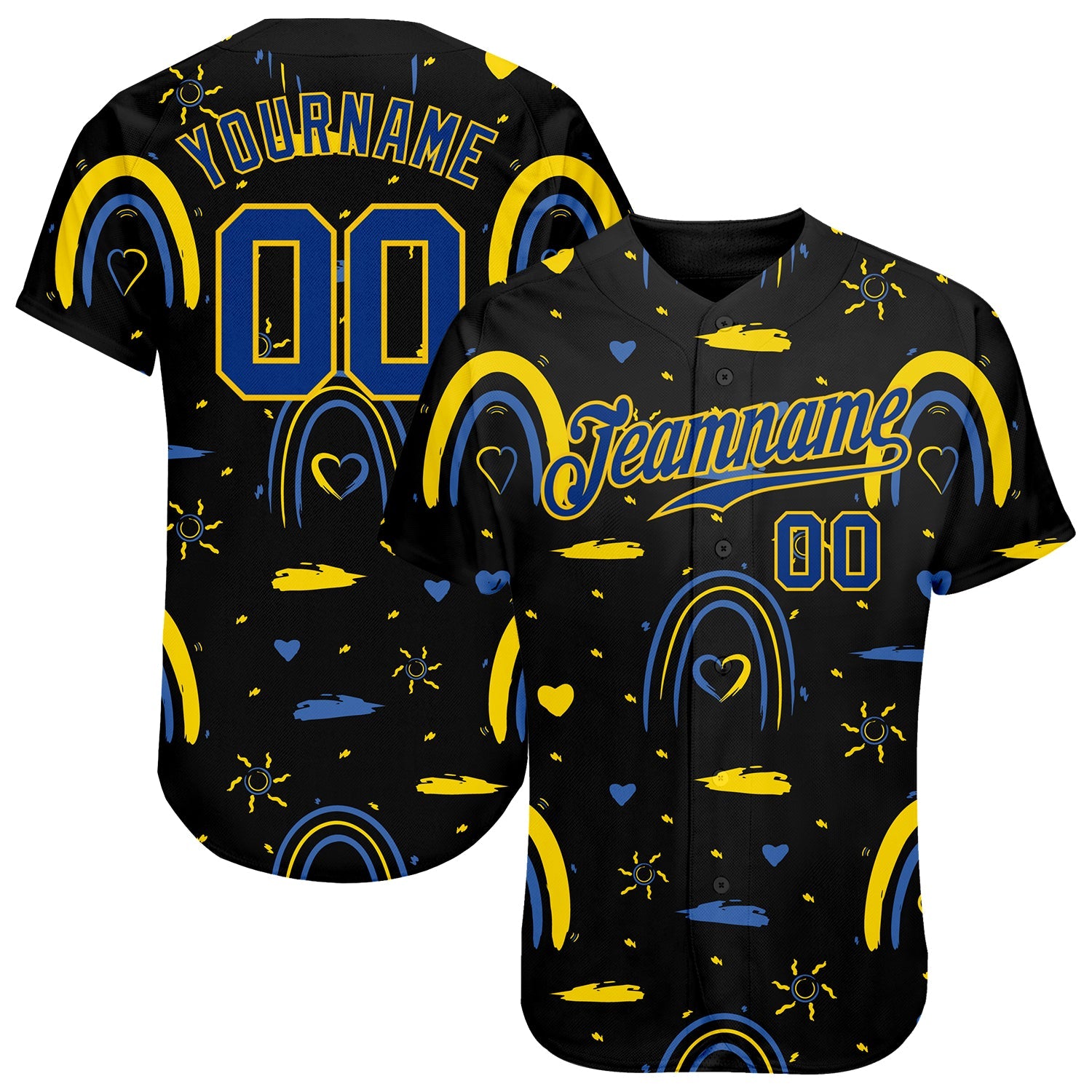 Custom 3D Pattern Design Ukrainian Flag Colors Glory To Ukraine Authentic Baseball Jersey - Main View