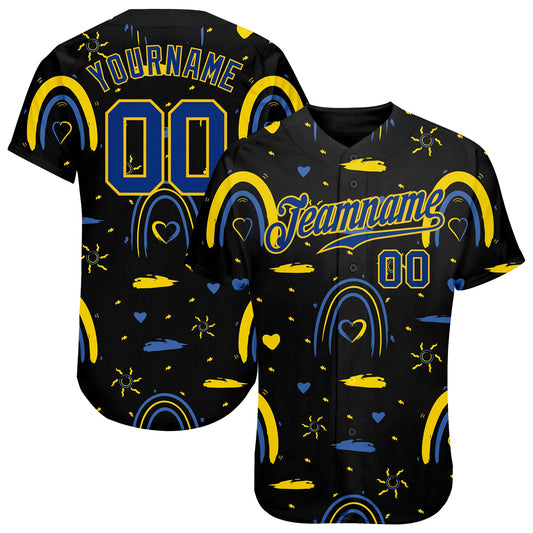 Custom 3D Pattern Design Ukrainian Flag Colors Glory To Ukraine Authentic Baseball Jersey - Main View