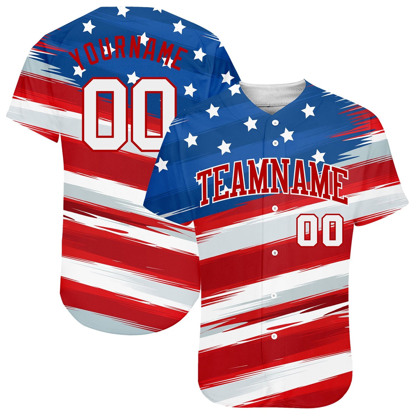 Custom Royal White-Red 3D American Flag Authentic Baseball Jersey - Main View