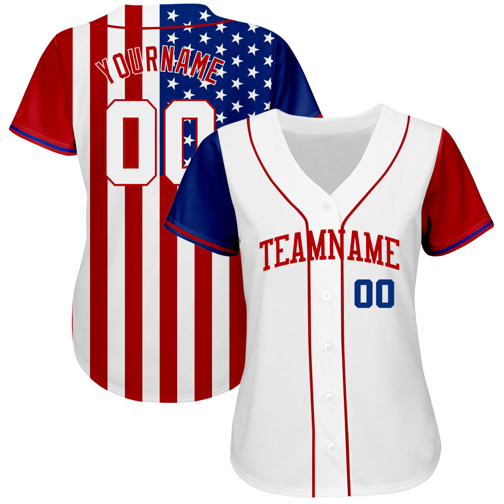 Custom White White-Red 3D American Flag Authentic Baseball Jersey view 2