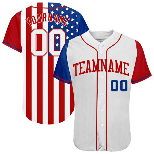 Custom White White-Red 3D American Flag Authentic Baseball Jersey - Main View