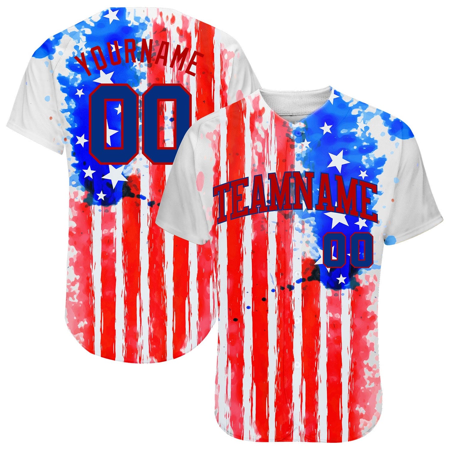Custom White Royal-Red 3D American Flag Authentic Baseball Jersey - Main View
