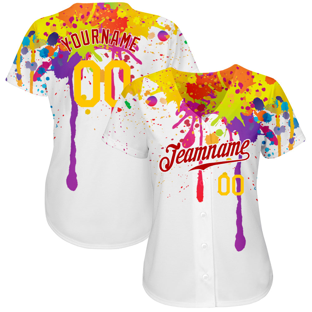 Custom 3D Pattern Design Colorful Bright Ink Splashes Authentic Baseball Jersey view 3