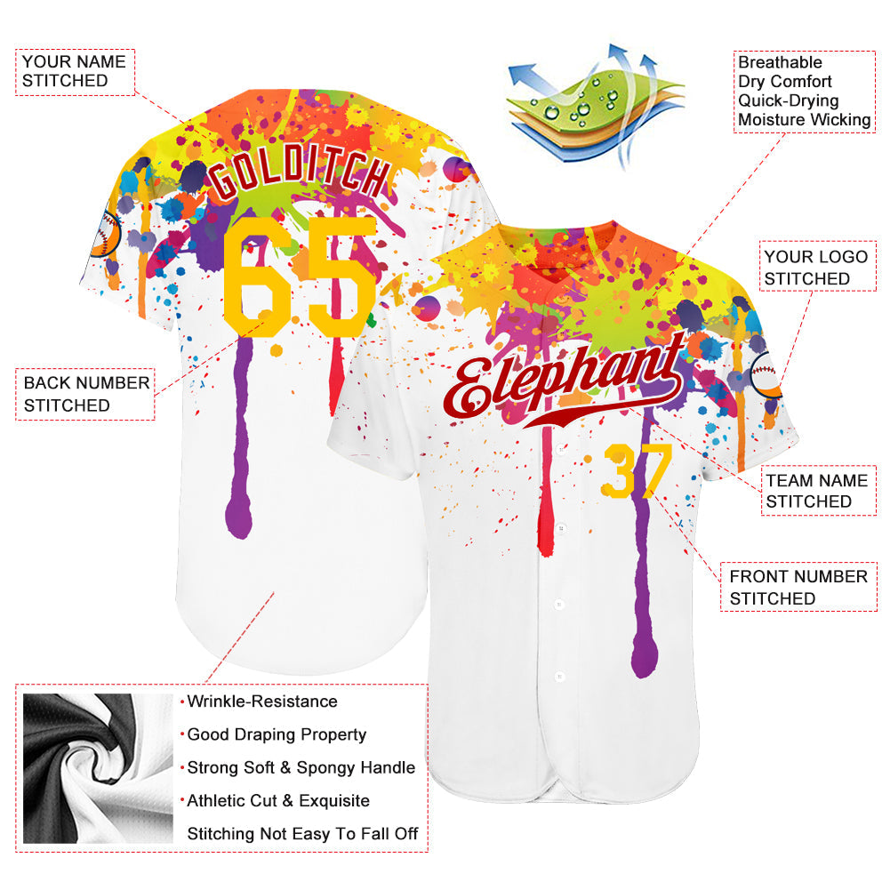 Custom 3D Pattern Design Colorful Bright Ink Splashes Authentic Baseball Jersey view 4