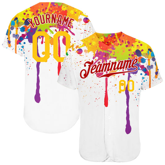 Custom 3D Pattern Design Colorful Bright Ink Splashes Authentic Baseball Jersey - Main View