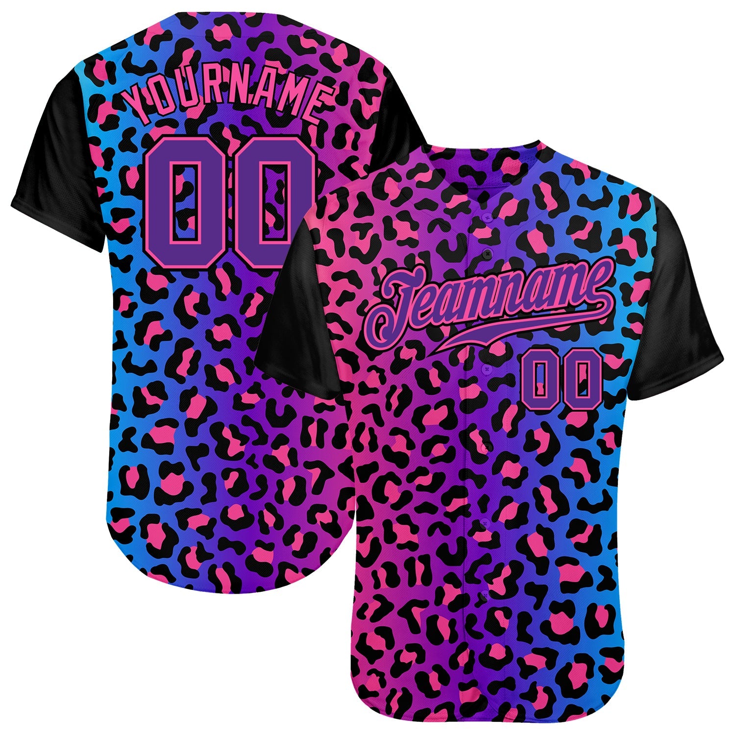 Custom Purple Purple-Pink 3D Pattern Design Leopard Authentic Baseball Jersey - Main View