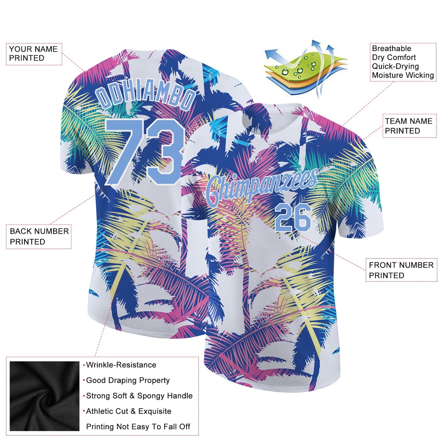 Custom 3D Pattern Design Hawaii Palm Trees Performance T-Shirt view 2
