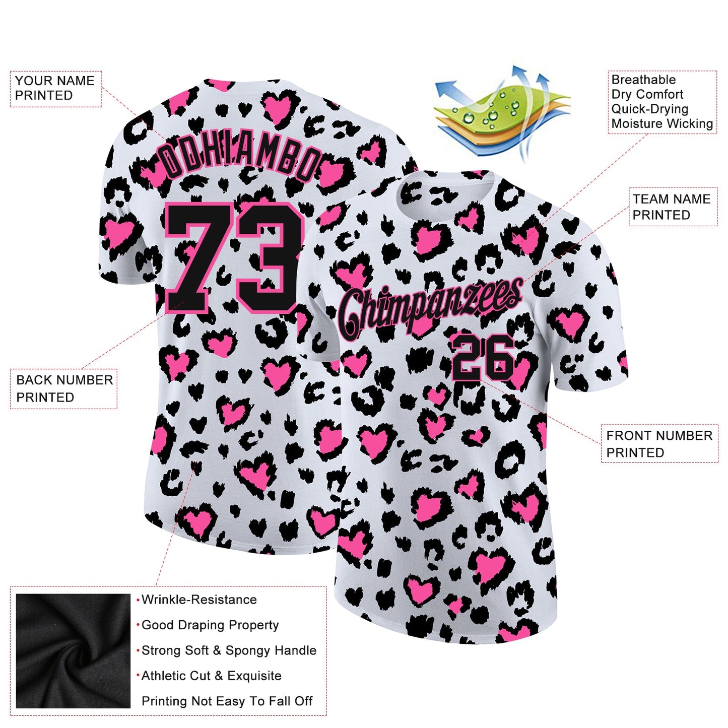 Custom 3D Pattern Design Leopard Performance T-Shirt view 2