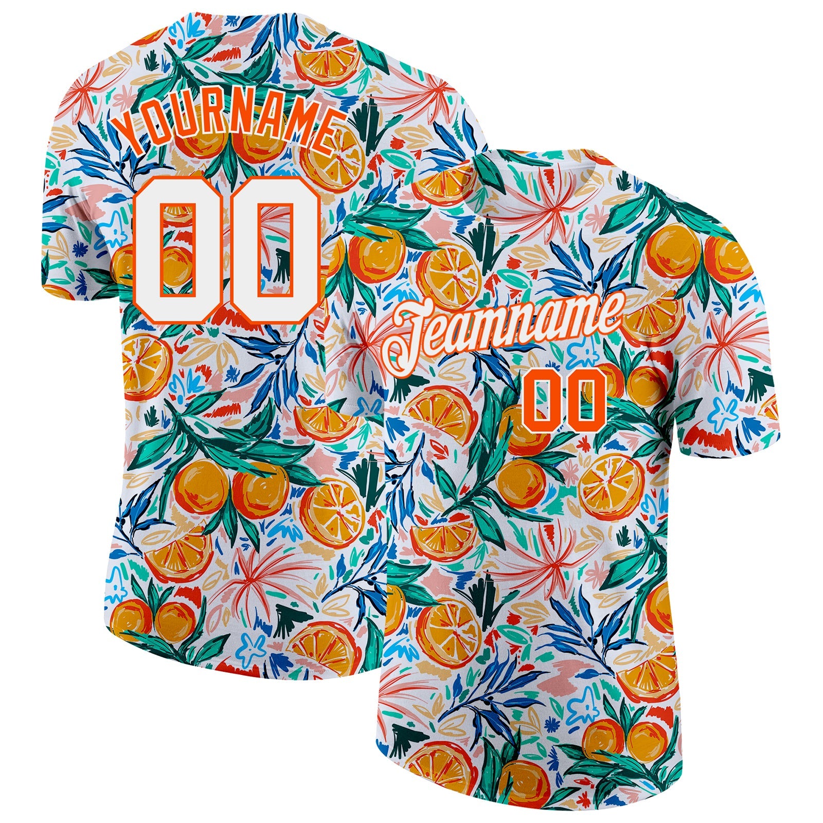 Custom White Orange 3D Pattern Design Fruit Performance T-Shirt - Main View