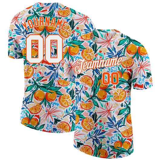 Custom White Orange 3D Pattern Design Fruit Performance T-Shirt - Main View