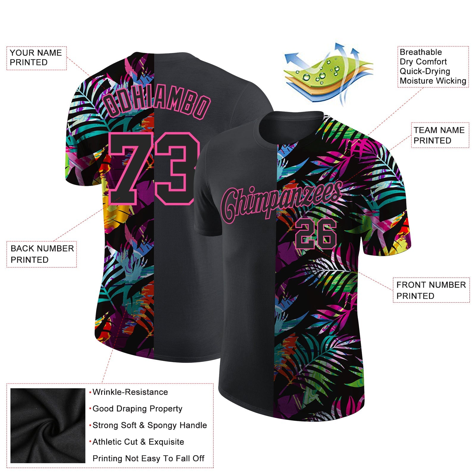 Custom 3D Pattern Design Tropical Hawaii Palm Leaves Performance T-Shirt view 2