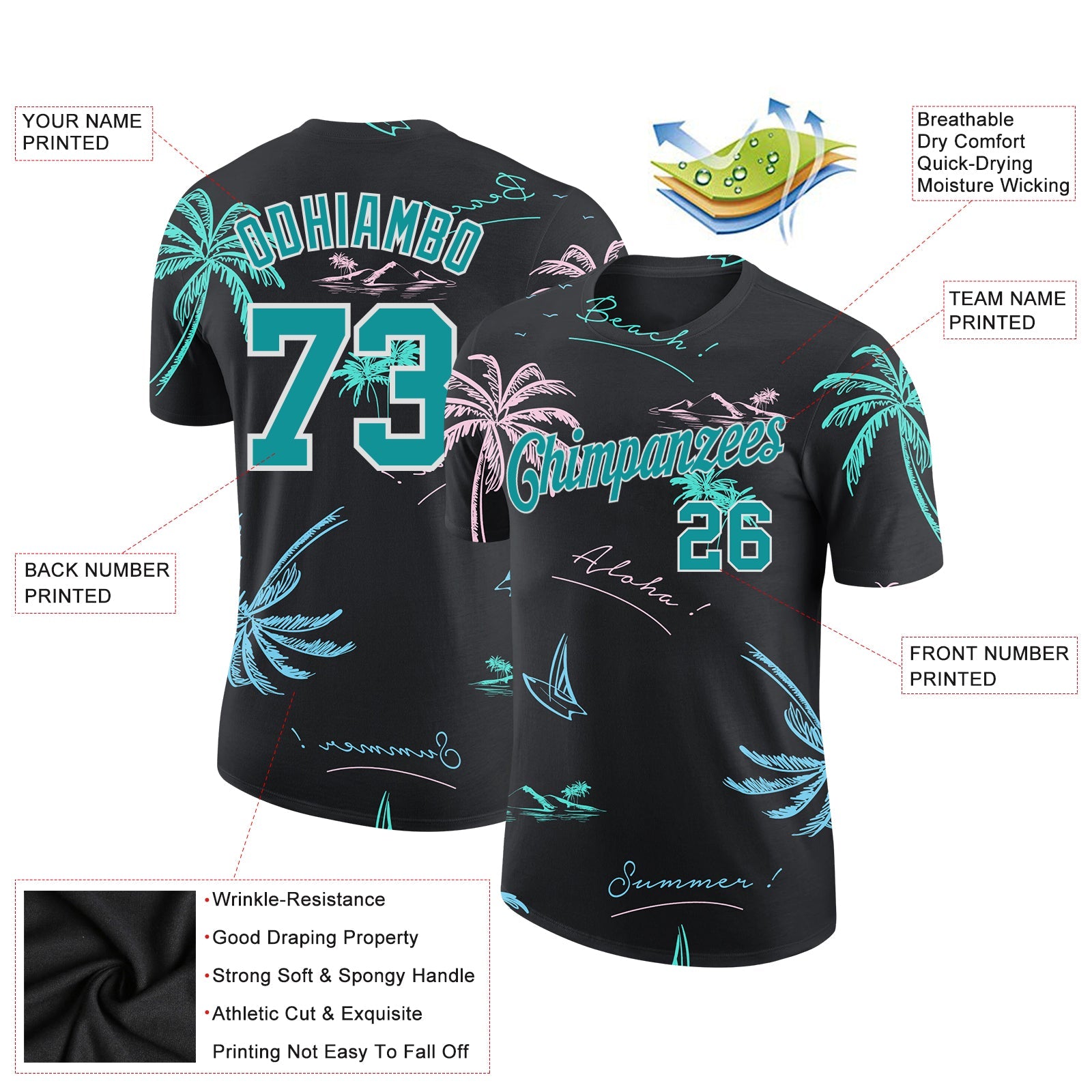 Custom 3D Pattern Design Hawaii Palm Trees Performance T-Shirt view 3