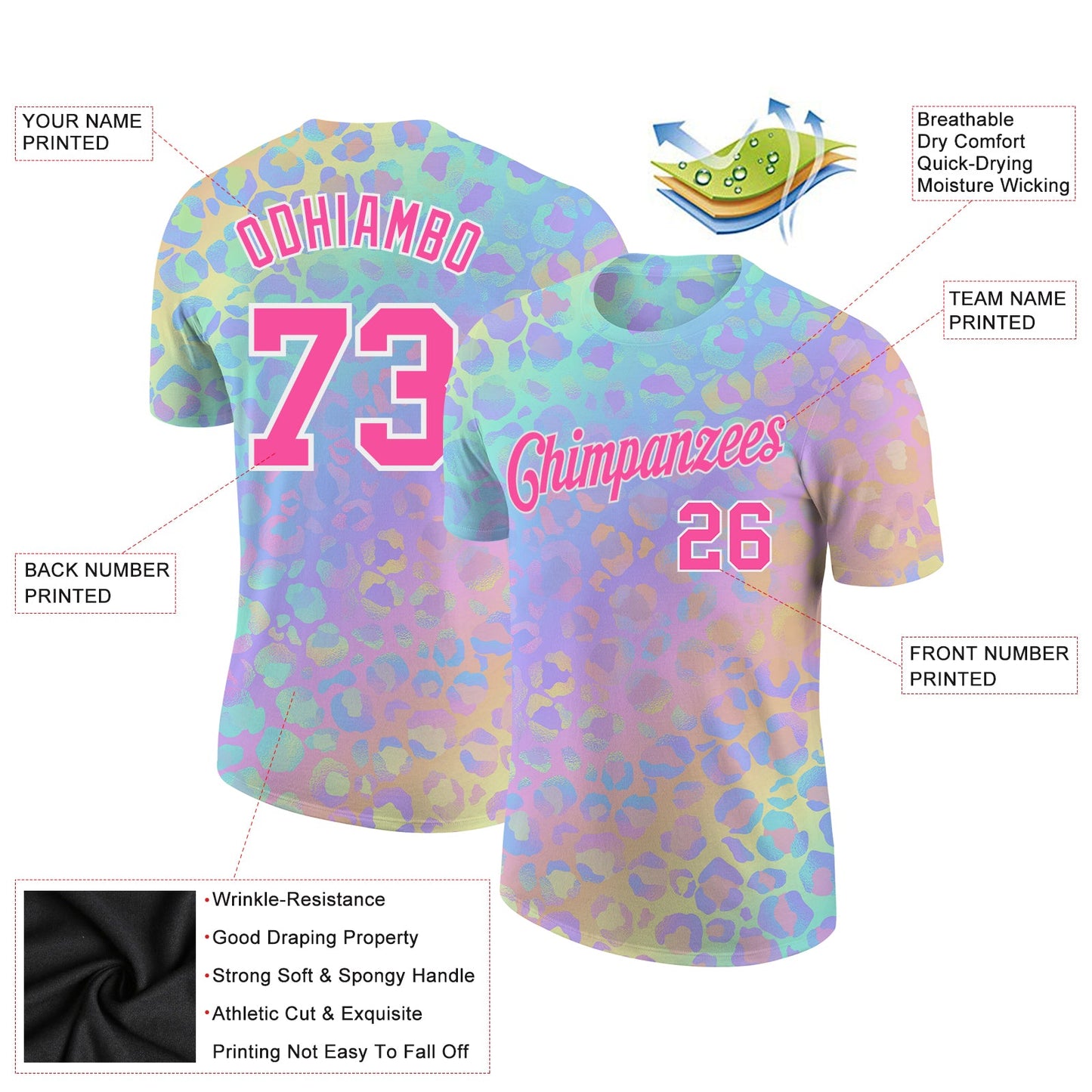 Custom 3D Pattern Design Leopard Performance T-Shirt view 2