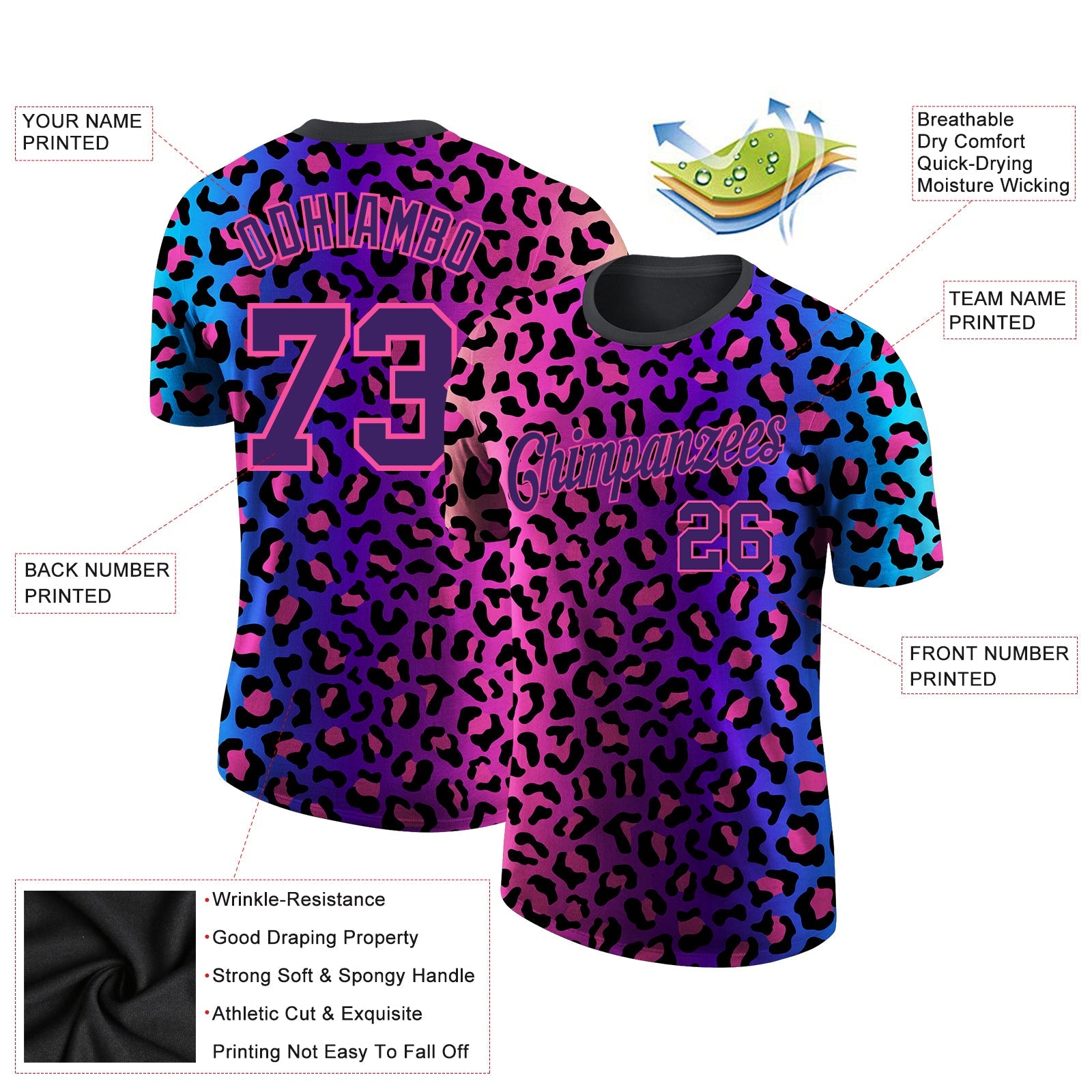 Custom 3D Pattern Design Leopard Performance T-Shirt view 2