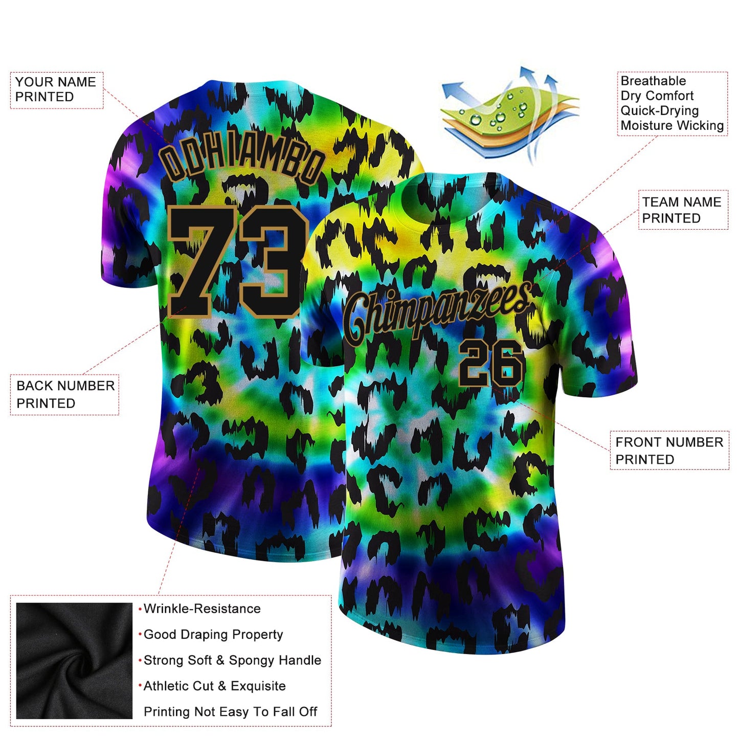 Custom 3D Pattern Design Leopard Performance T-Shirt view 2