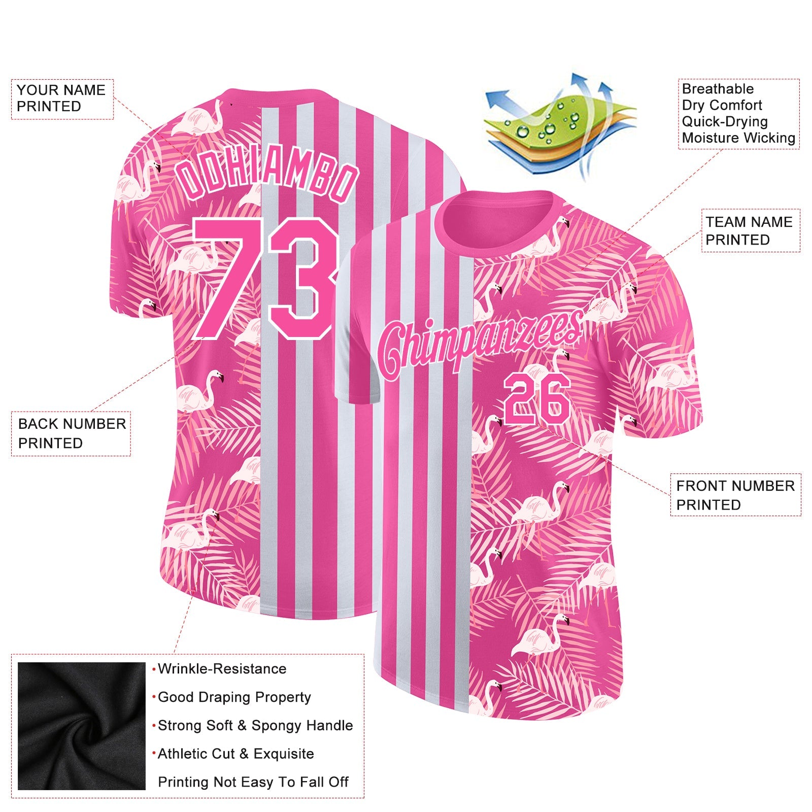 Custom 3D Pattern Design Tropical Famingo Performance T-Shirt view 2