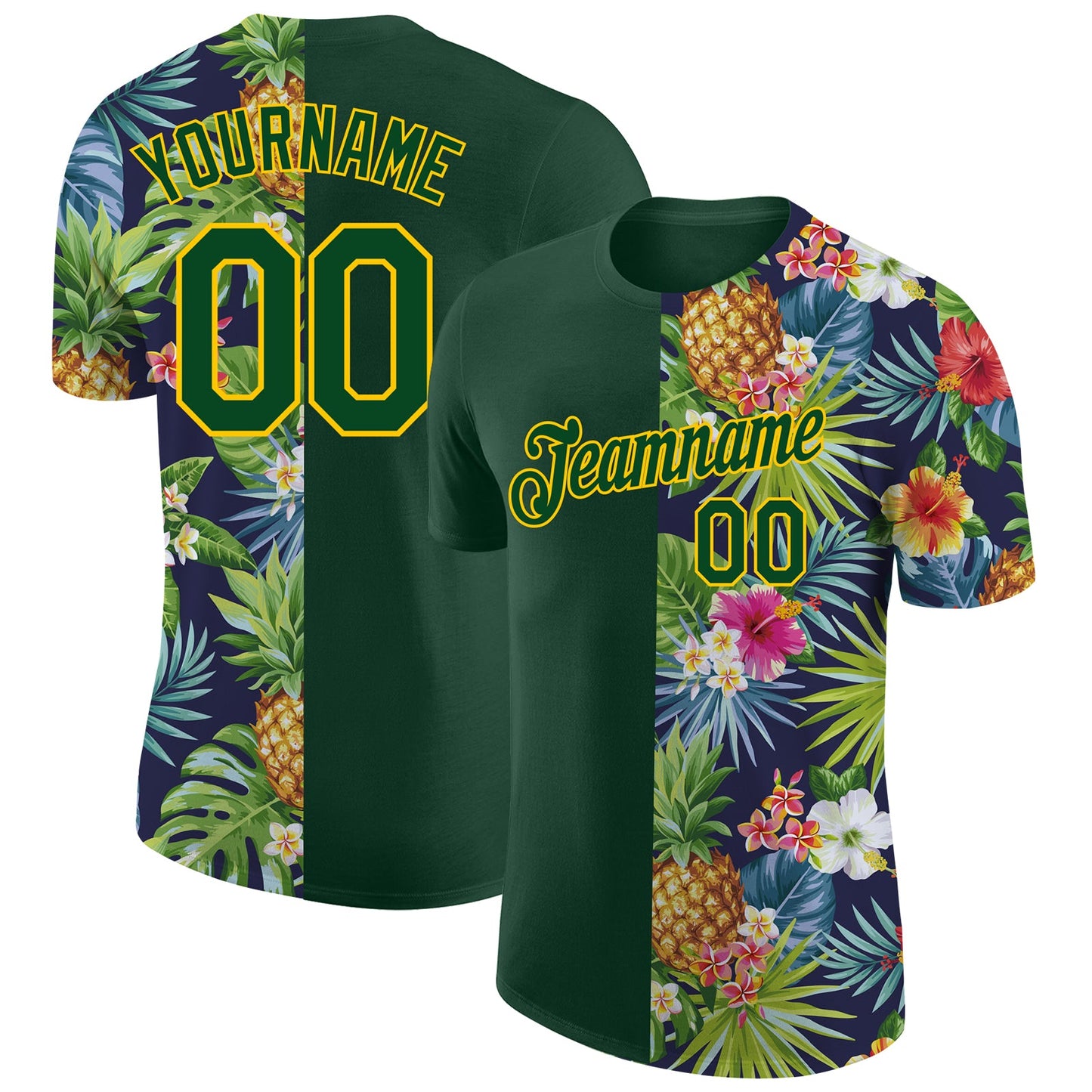 Custom 3D Pattern Design Tropical Pattern With Pineapples Palm Leaves And Flowers Performance T-Shirt - Main View