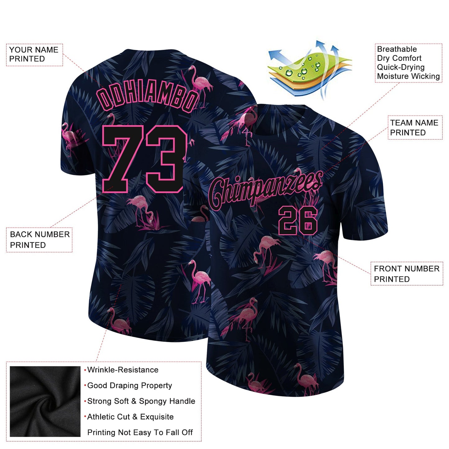 Custom 3D Pattern Design Flamingo Performance T-Shirt view 3