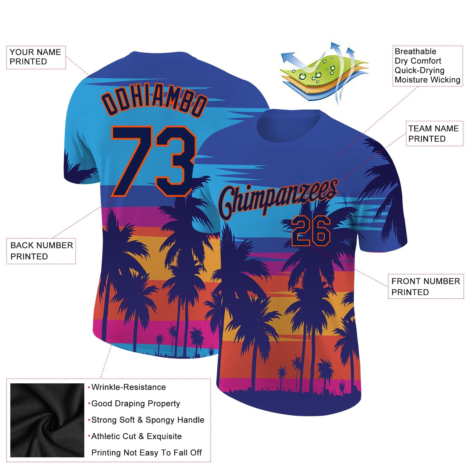 Custom 3D Pattern Design Hawaii Palm Trees Performance T-Shirt view 3