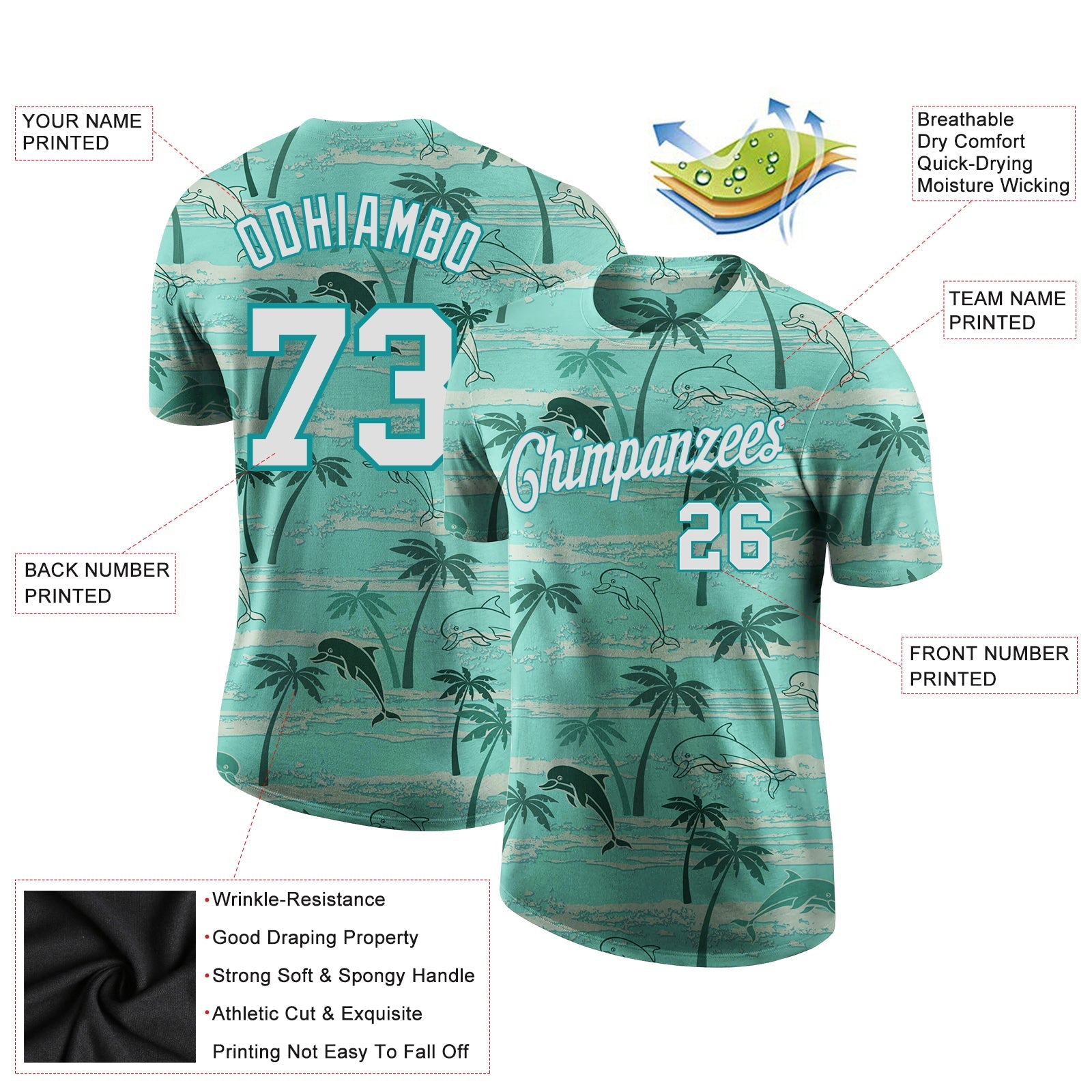 Custom 3D Pattern Design Hawaii Palm Trees Performance T-Shirt view 2