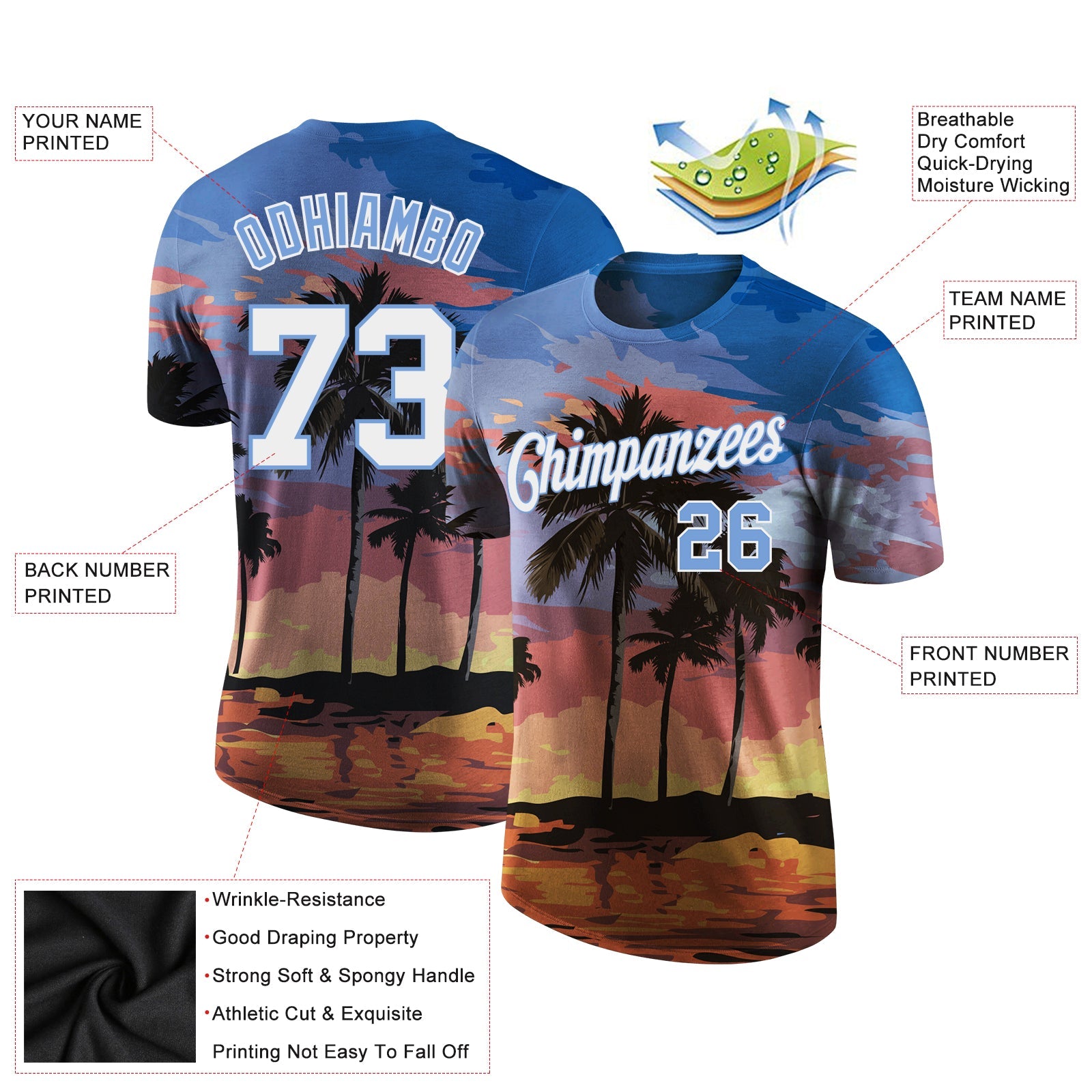 Custom 3D Pattern Design Hawaii Palm Trees Performance T-Shirt view 2