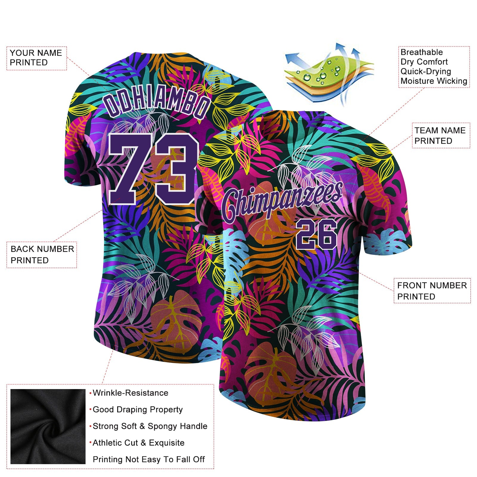 Custom 3D Pattern Design Hawaii Palm Trees Performance T-Shirt view 2