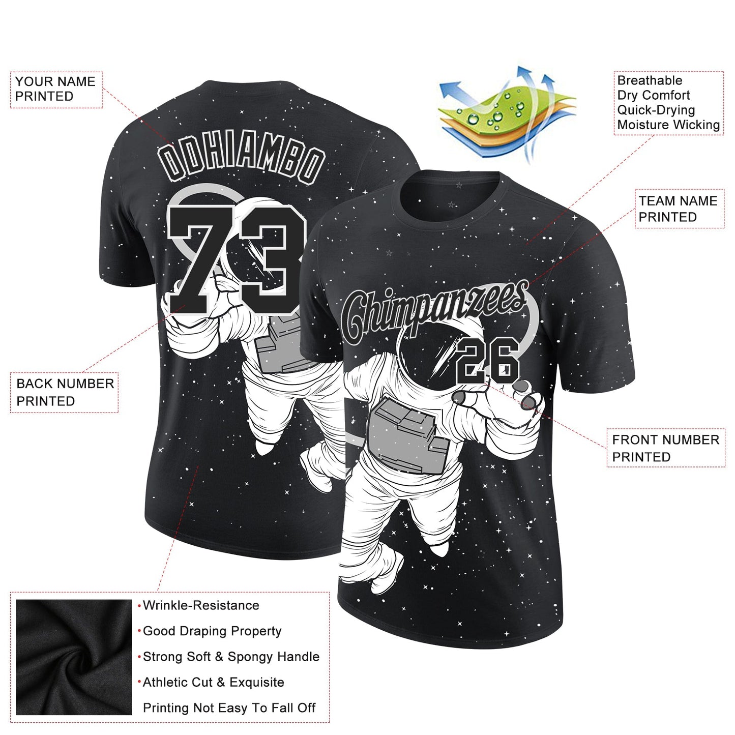 Custom 3D Pattern Design Astronaut Performance T-Shirt view 3