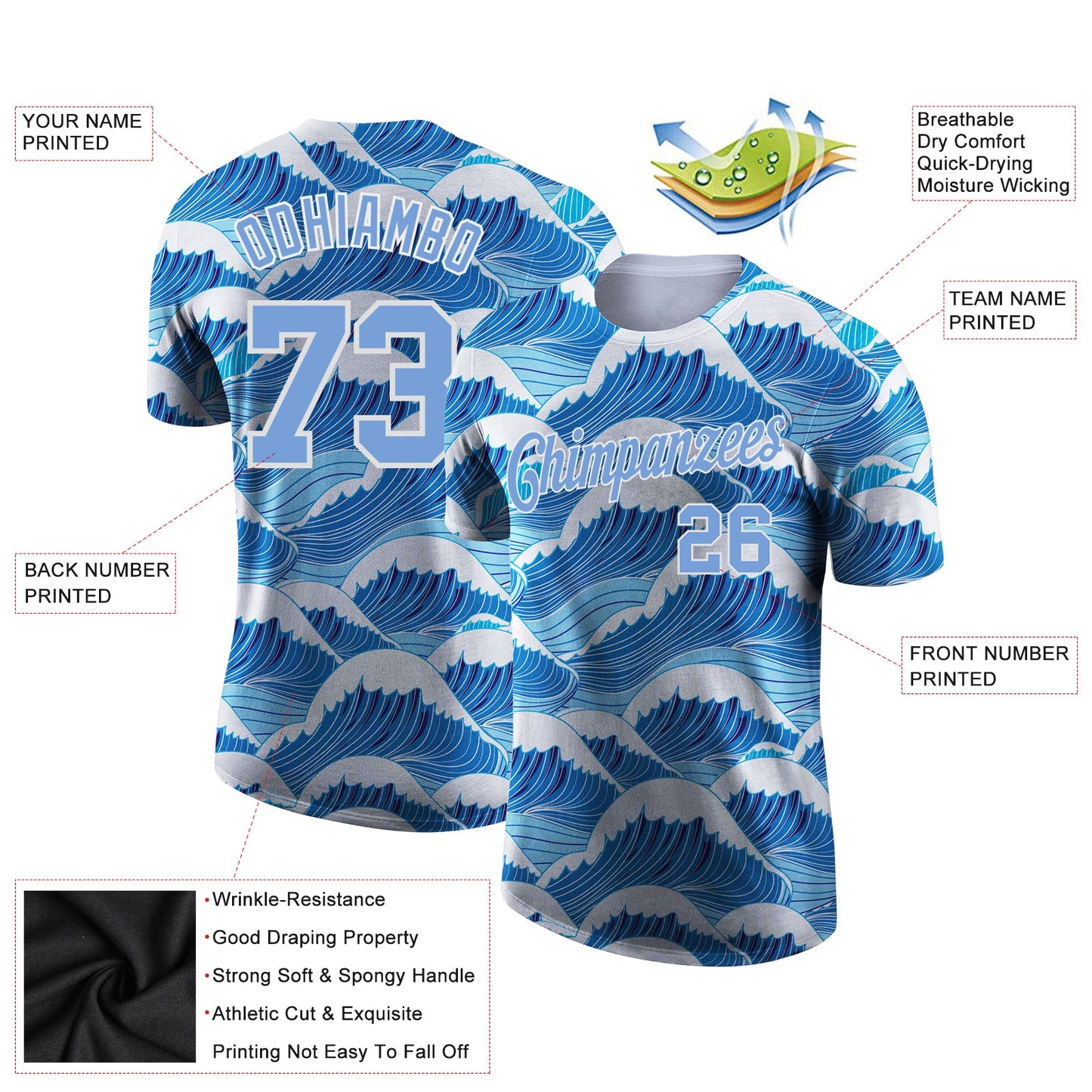 Custom 3D Pattern Design Waves Performance T-Shirt view 2