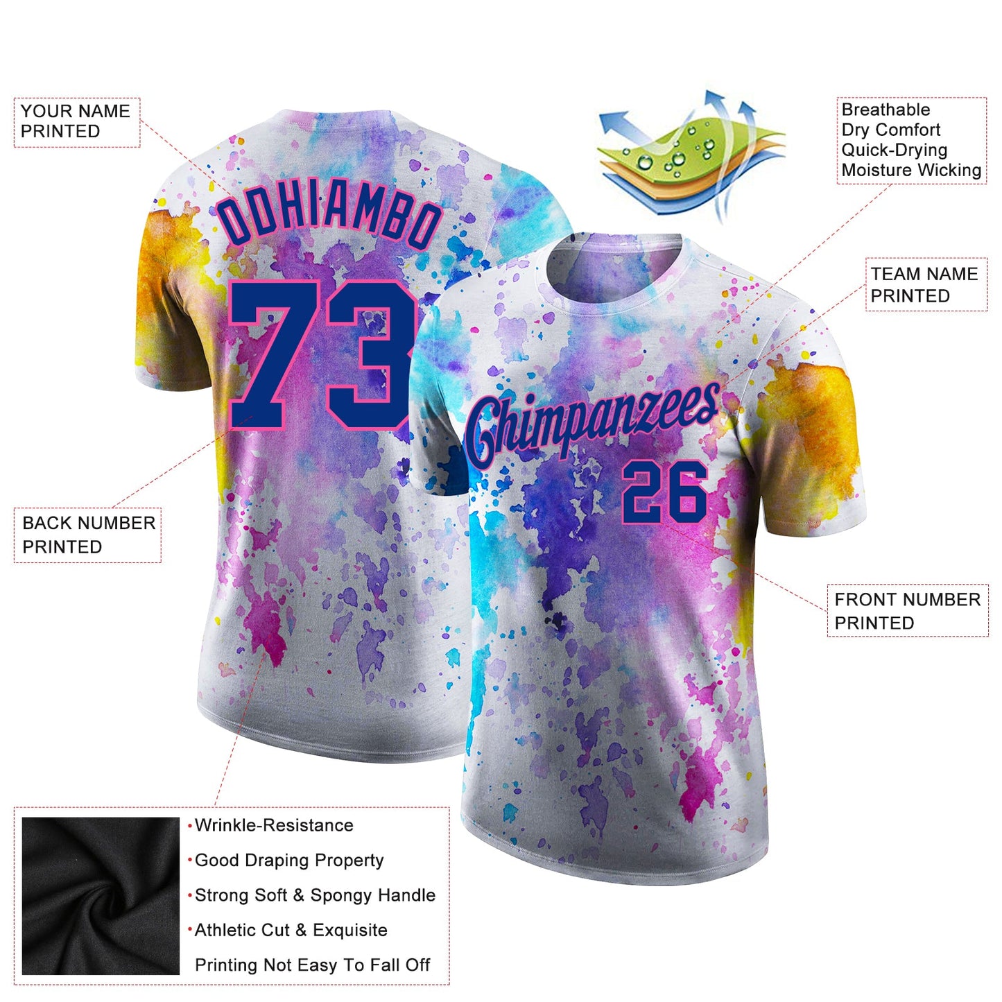 Custom 3D Pattern Design Watercolor Performance T-Shirt view 2