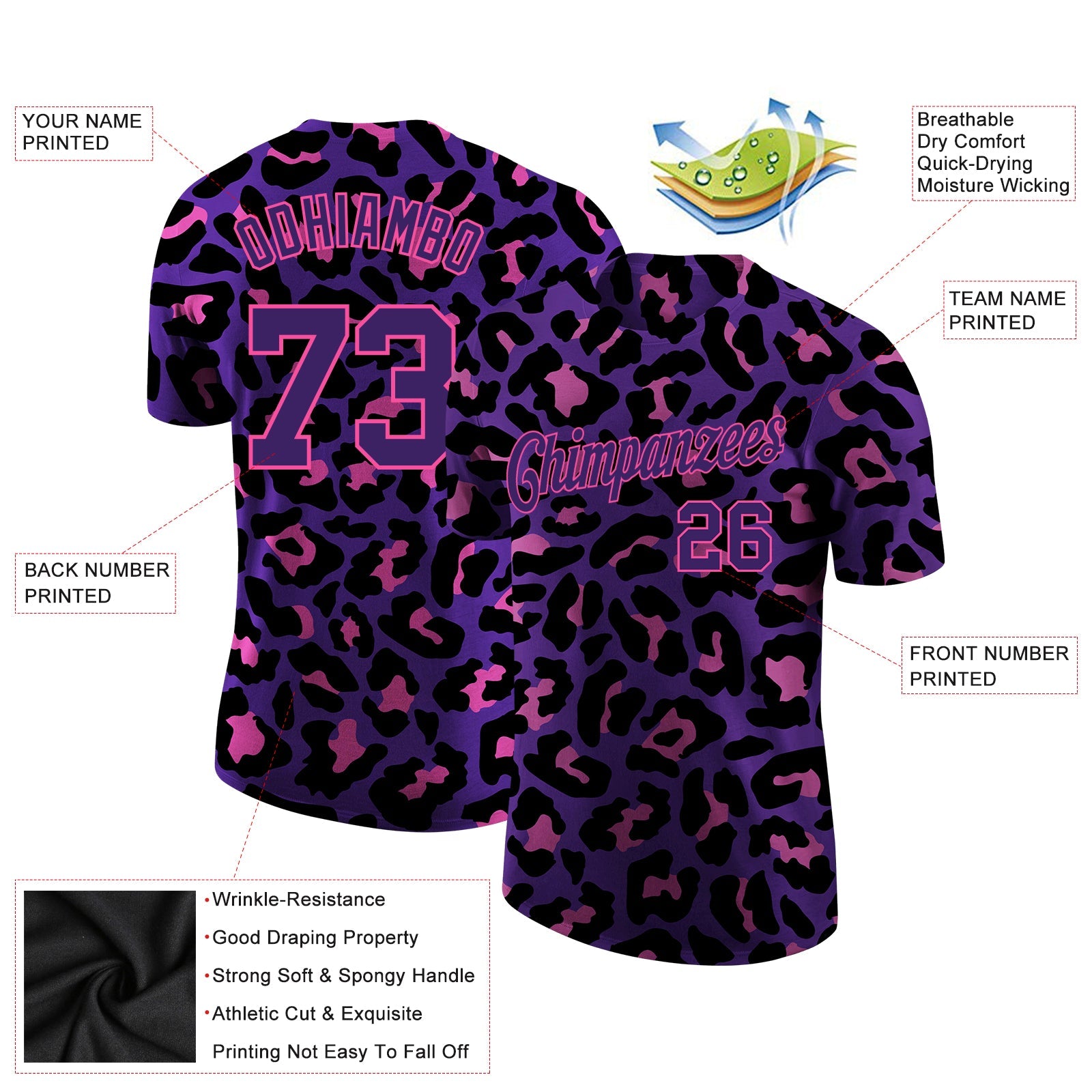 Custom 3D Pattern Design Leopard Performance T-Shirt view 2