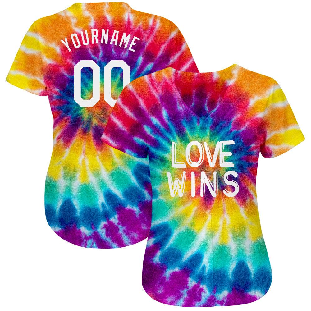 Custom Rainbow For Pride Month Love Wins LGBT Authentic Baseball Jersey view 2