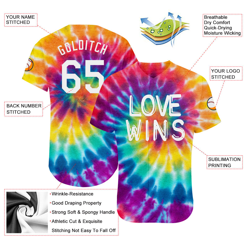 Custom Rainbow For Pride Month Love Wins LGBT Authentic Baseball Jersey view 3
