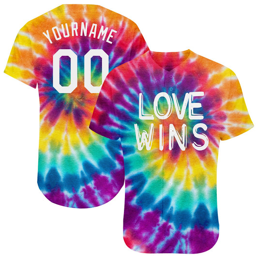 Custom Rainbow For Pride Month Love Wins LGBT Authentic Baseball Jersey - Main View