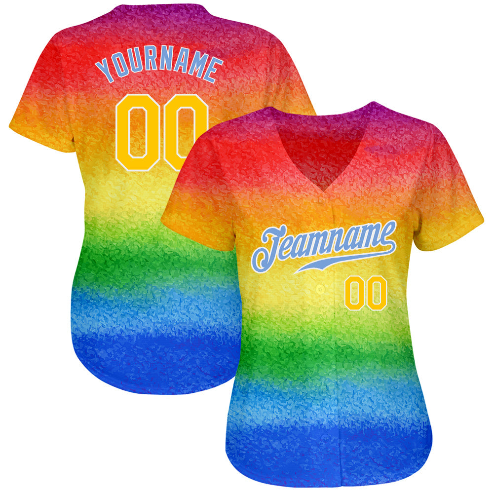 Custom Rainbow For Pride Month Love Is Love LGBT Authentic Baseball Jersey view 2