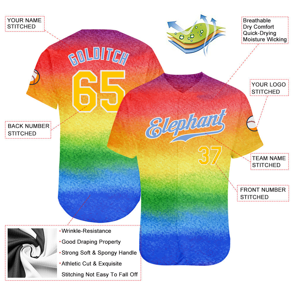 Custom Rainbow For Pride Month Love Is Love LGBT Authentic Baseball Jersey view 3